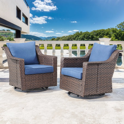 Gymojoy 6-Piece Patio Furniture Set, Oversized Outdoor Wicker Sofa with Swivel Chairs and Coffee Table, Sectional Rattan Outdoor Conversation Set for Poolside Backyard Deck, Blue