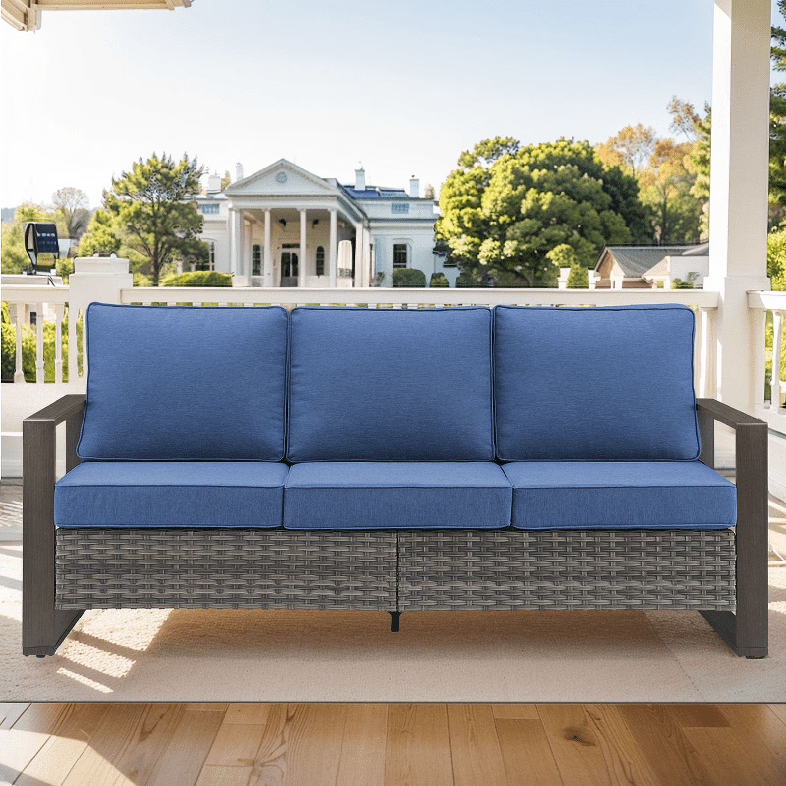 PARKWELL Outdoor 3-Seat Patio Sofa Furniture,Weather Resistant Wicker Couch with Deep Seat Anti-Slip Cushion,Gray