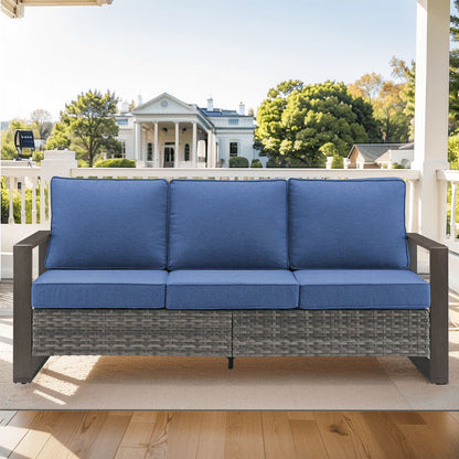 PARKWELL Outdoor 3-Seat Patio Sofa Furniture,Weather Resistant Wicker Couch with Deep Seat Anti-Slip Cushion,Gray