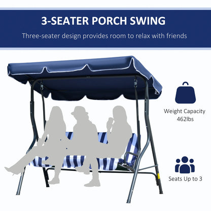Outsunny Porch Swing with Canopy, 3-Person Patio Swing Chair, Dark Blue