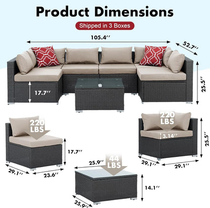 HighSound 7 Piece Patio Furniture Set, Outdoor Wicker Patio Sectional Sofa, All Weather PE Rattan Outdoor Sectional with Cushion & Coffee Table, Khaki
