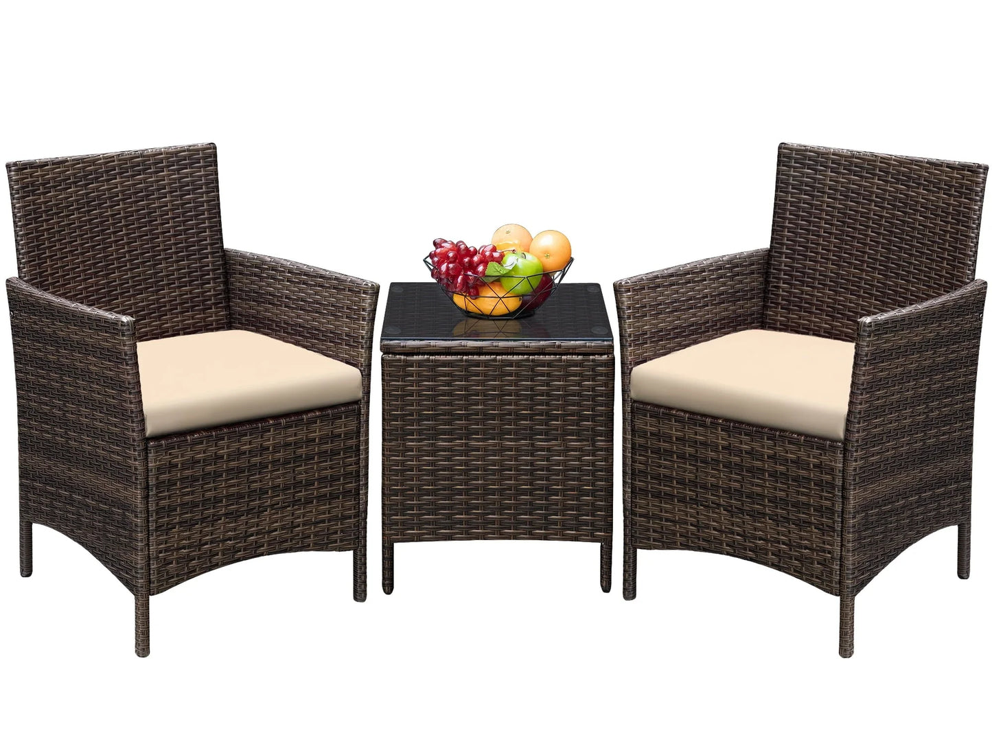 Devoko Patio Conversation Set Outdoor Furniture Set PE Rattan Set of 3, Brown/Beige