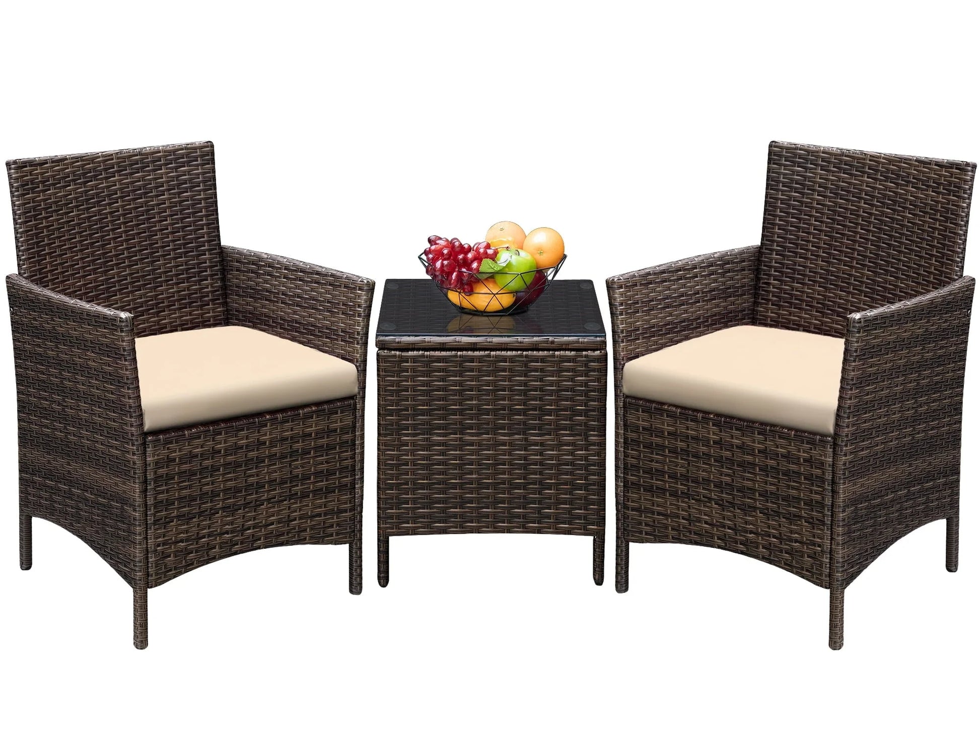 Devoko Patio Conversation Set Outdoor Furniture Set PE Rattan Set of 3, Brown/Beige