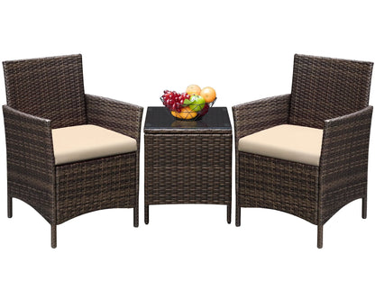 Devoko Patio Conversation Set Outdoor Furniture Set PE Rattan Set of 3, Brown/Beige