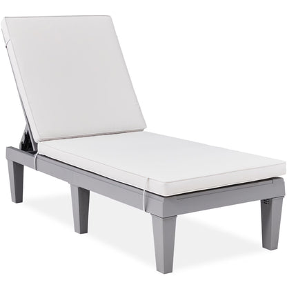 Best Choice Products Outdoor Lounge Chair, Resin Patio Chaise Lounger w/Seat Cushion, 5 Positions - Gray/Navy