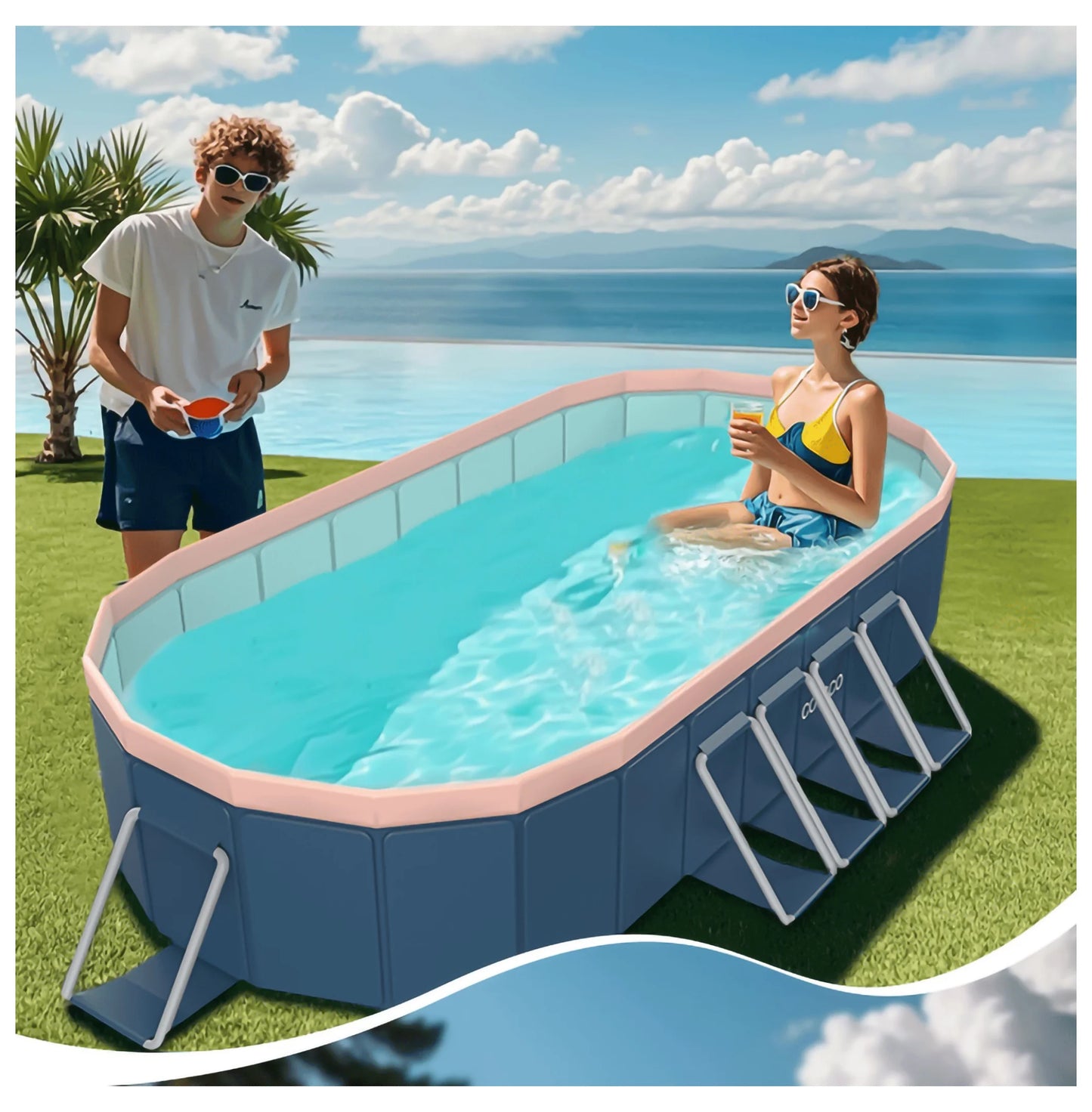 3.65m PVC Folding Pool - Outdoor Swimming Pool for Patio, Beach & Garden - Durable, Non-Inflatable, Easy Setup & Storage
