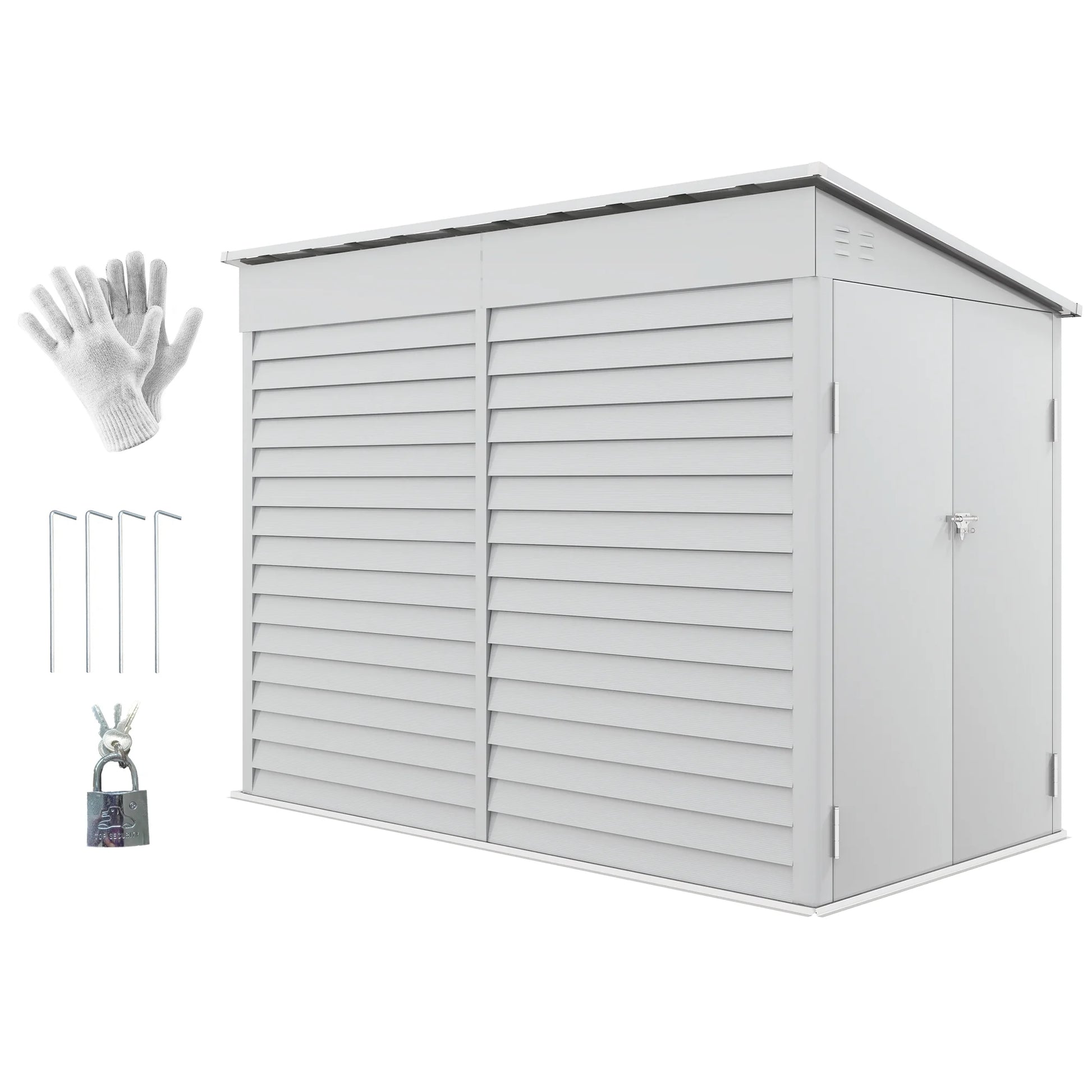 Outsunny 4.6' x 9' Metal Outdoor Storage Shed, Garden Utility Tool House with Double Lockable Doors for Backyard, Patio, Lawn, Garage, White