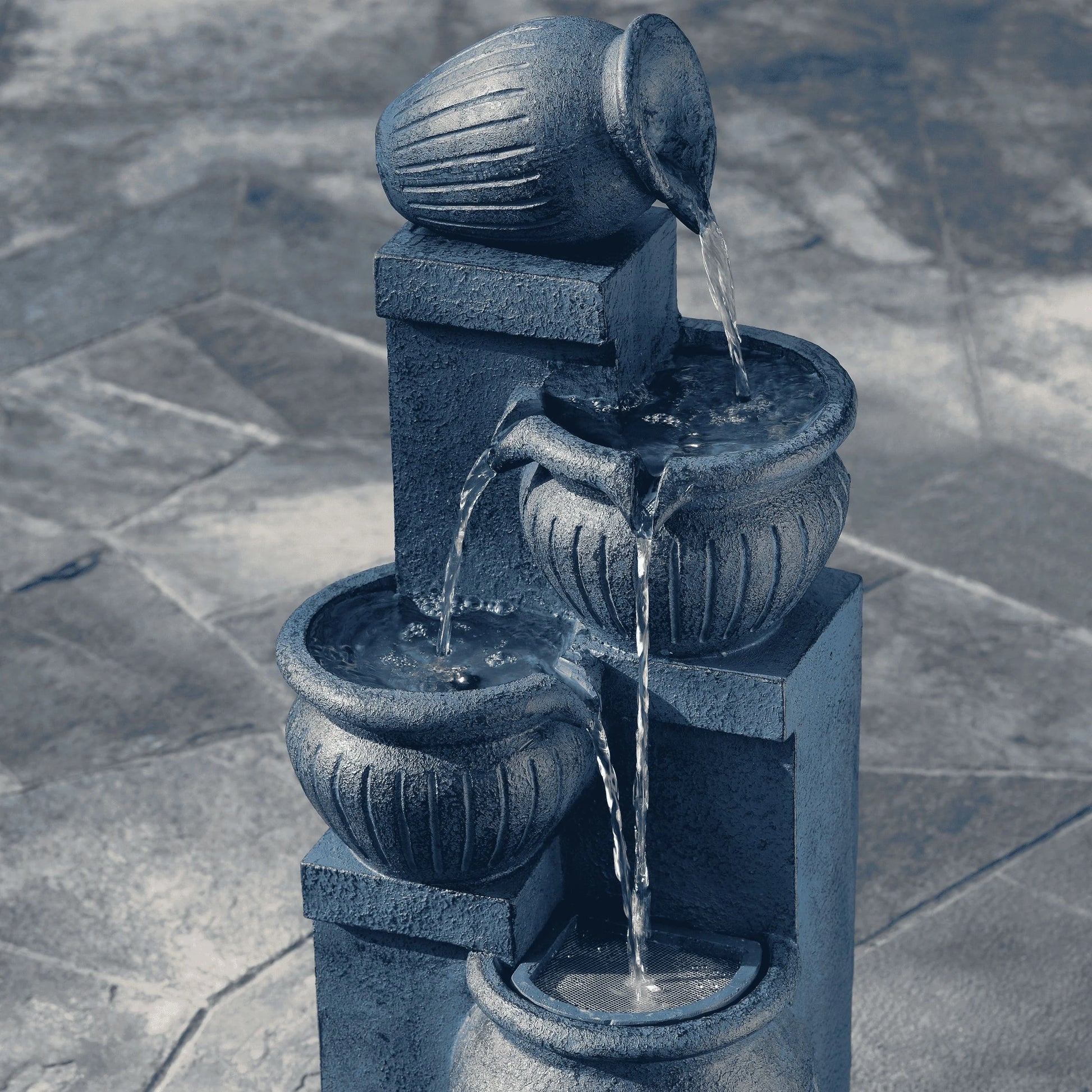 Teamson Home Outdoor Water Fountain with LightsC 4-Tier Cascading Bowl Design with LED Light & Solar Pump, Solar-Powered Water Fountain Outdoor Garden, Yard, or Patio Dcor, Navy Blue
