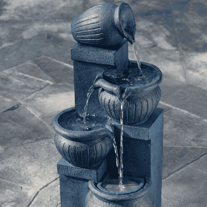 Teamson Home Outdoor Water Fountain with LightsC 4-Tier Cascading Bowl Design with LED Light & Solar Pump, Solar-Powered Water Fountain Outdoor Garden, Yard, or Patio Dcor, Navy Blue