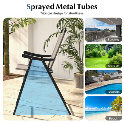 Gymax 4 PCS Patio Bar Chair Folding Bar Height Metal Frame w/Footrest Garden Blue