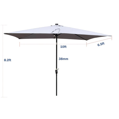 10 x 6.5t Patio Umbrella,Rectangular Picnic Table Umbrella,6-8 Chairs Tilt Umbrella with 26 LED Lights,Waterproof Umbrella Sunshade with Crank and Push Button Tilt for Garden Backyard Pool,LIGHT GREY