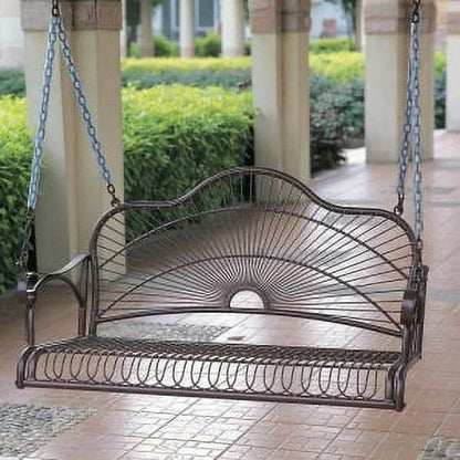 International Caravan Sun Ray Iron Patio Porch Swing in Bronze