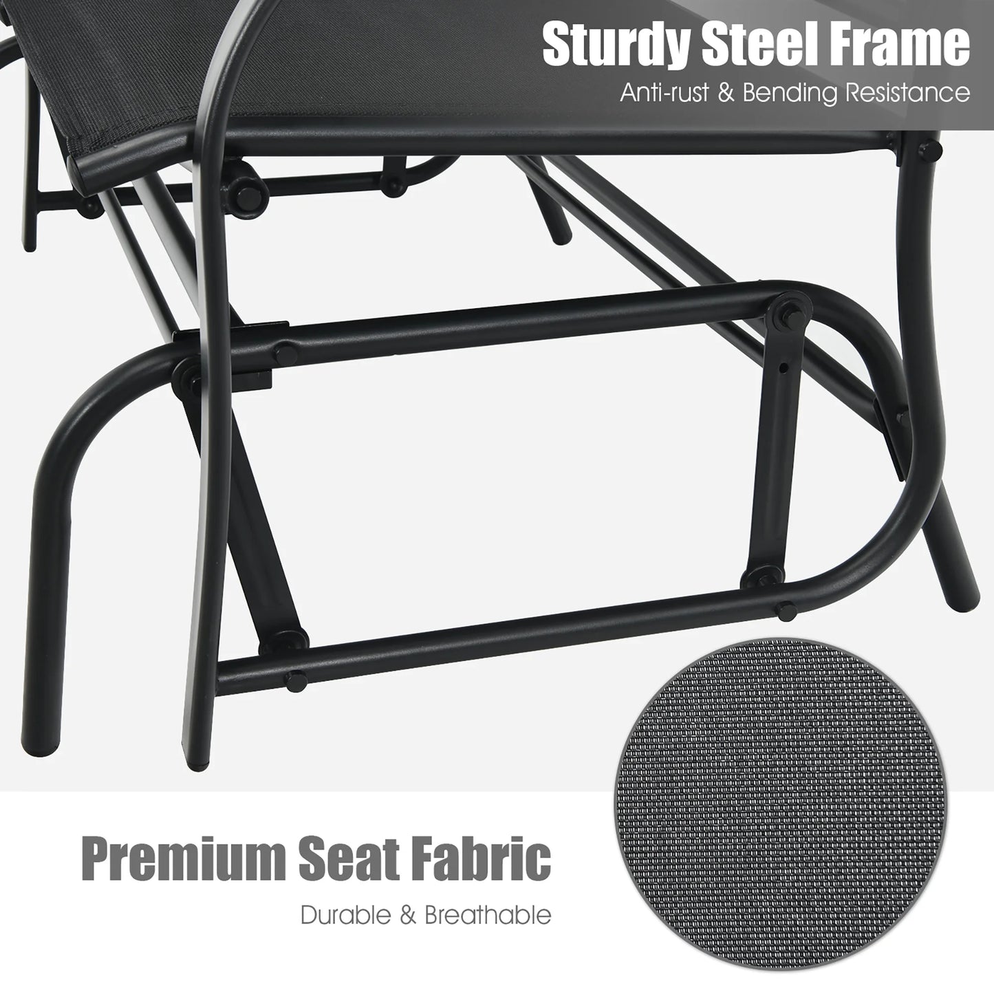 Costway Patio Glider Rocking Bench Double 2 Person Chair Loveseat Garden Black