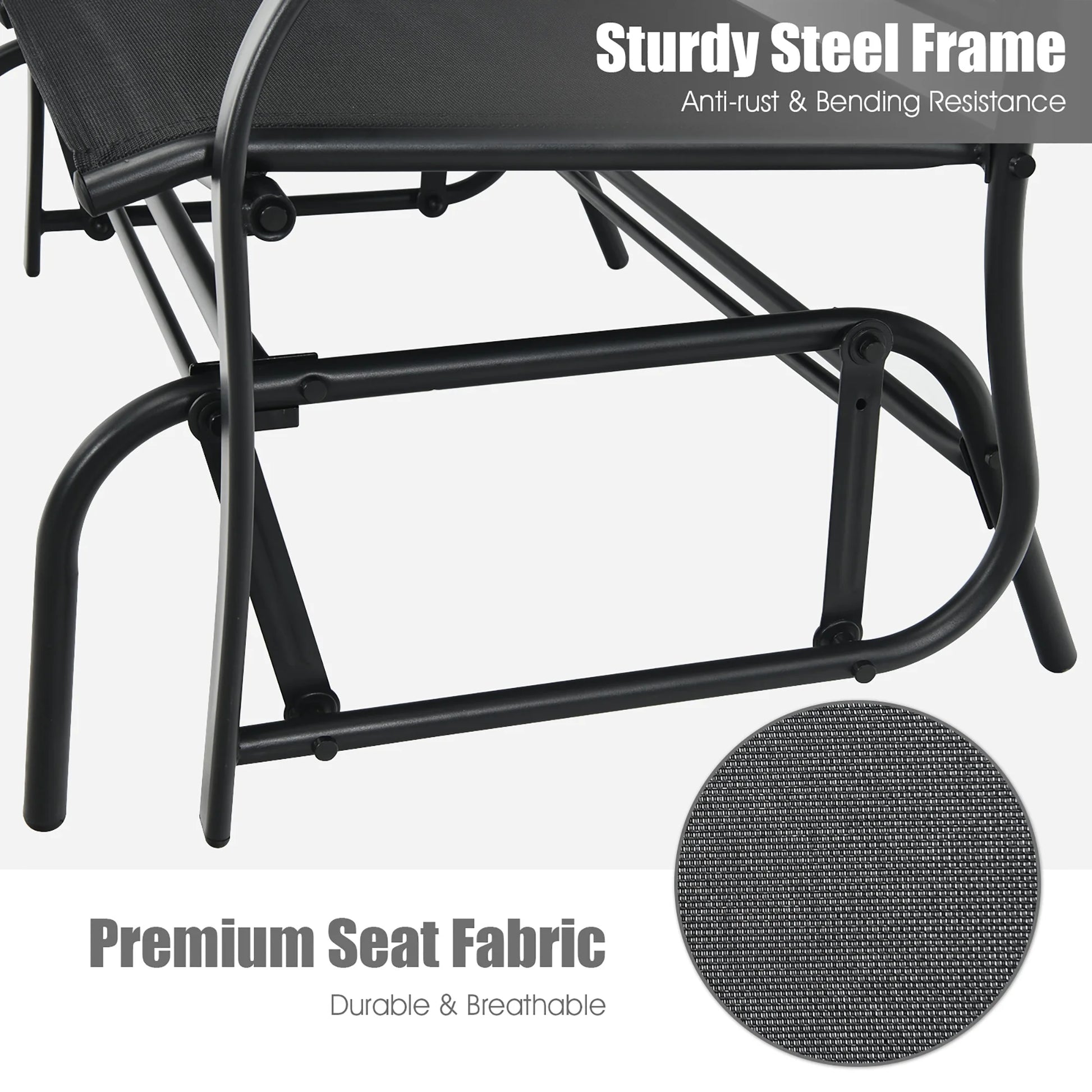 Costway Patio Glider Rocking Bench Double 2 Person Chair Loveseat Garden Black