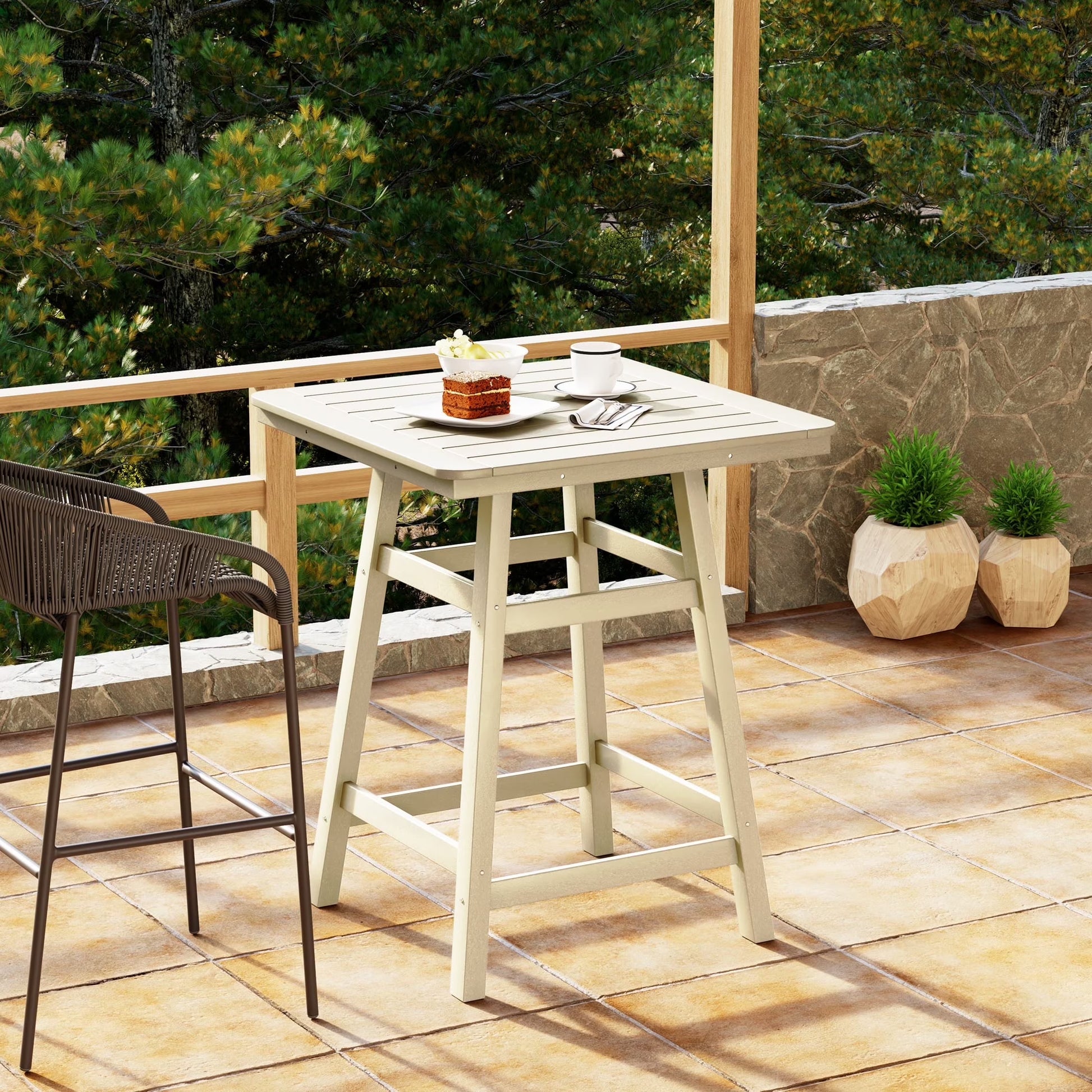 WestinTrends Outdoor 37" Counter Height HDPE Patio Square Bar Table, Dark Brown