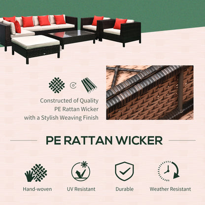 Outsunny 9 Piece Patio Furniture Set, PE Rattan Sofa & Table, Sand