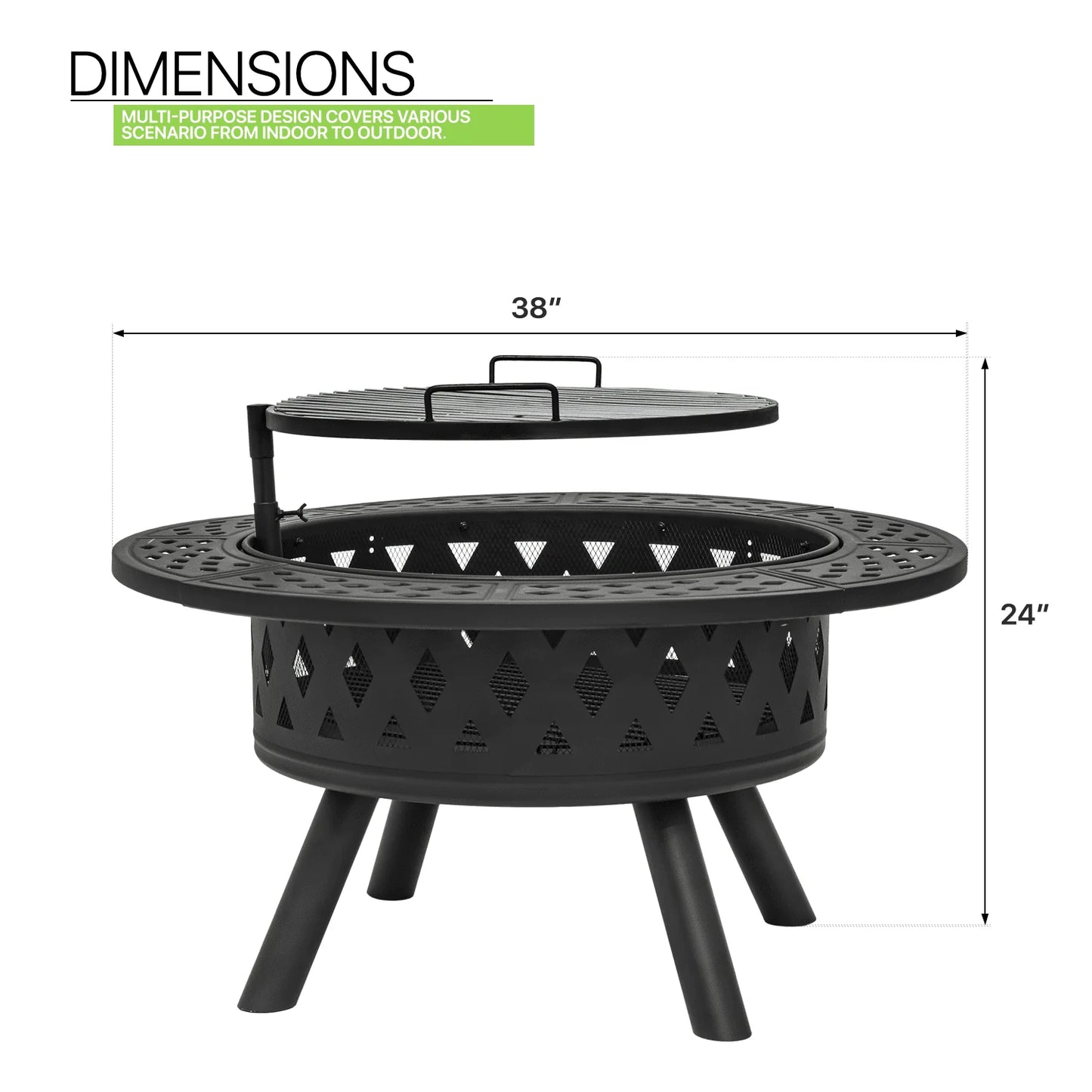 Magshion 38" 2 in 1 Fire Pit with Cooking Grate, Outdoor Wood Burning Firepit with Spark Screen & Poker for Backyard Patio BBQ, Black