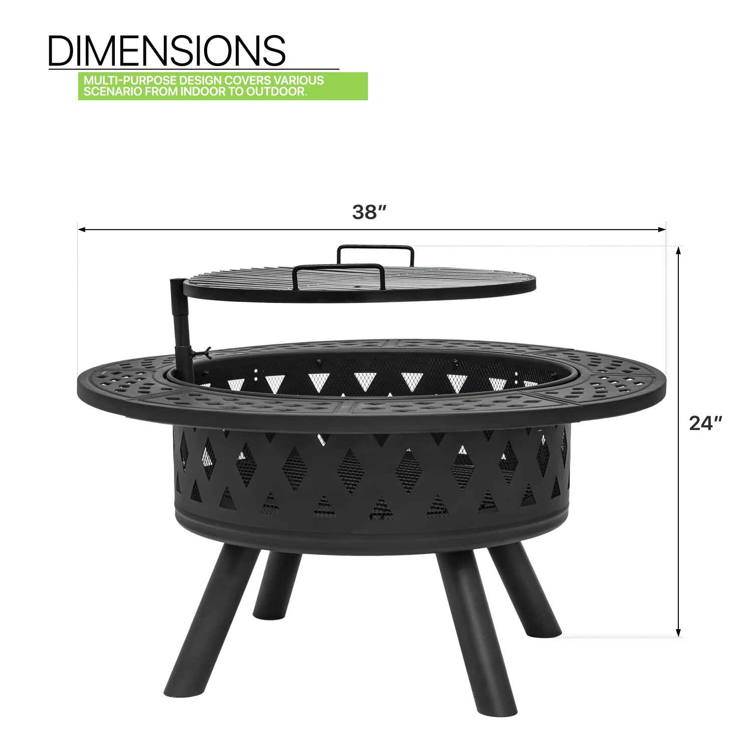 Magshion 38" 2 in 1 Fire Pit with Cooking Grate, Outdoor Wood Burning Firepit with Spark Screen & Poker for Backyard Patio BBQ, Black