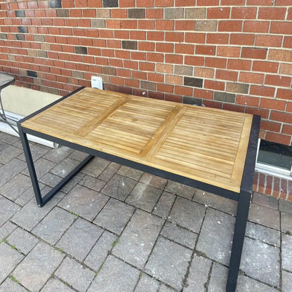 Spaco 79 Inch Acacia Wood Patio Table, Table with 1.9 Inch Umbrella Hole for Outdoor as Garden and Poolside, Brown