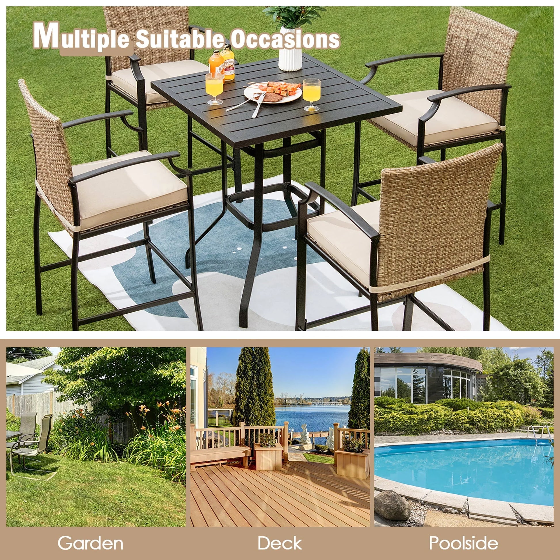 Costway 32'' Patio Square Bar Table Metal Cafe Bistro Table Garden Deck Black