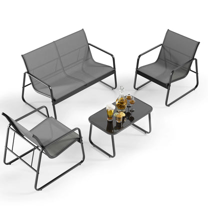 Lofka Patio Furniture Set, 4-Piece Outdoor Sectional Furniture Set with Coffee Table for Conversation & Dining, Gray Rattan