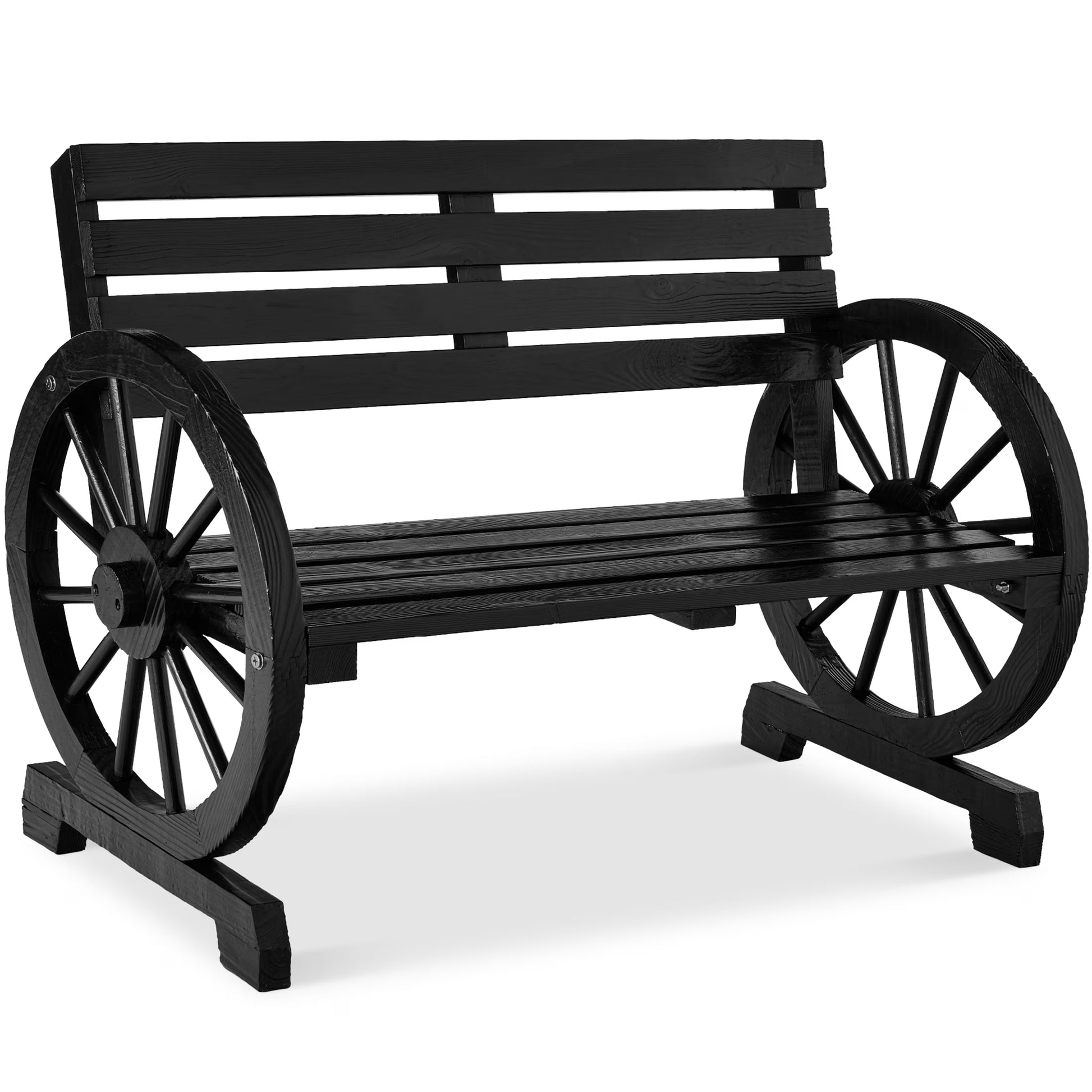 Best Choice Products 2-Person Wooden Wagon Wheel Bench for Patio, Garden, Outdoor Lounging w/Rustic Design - Black