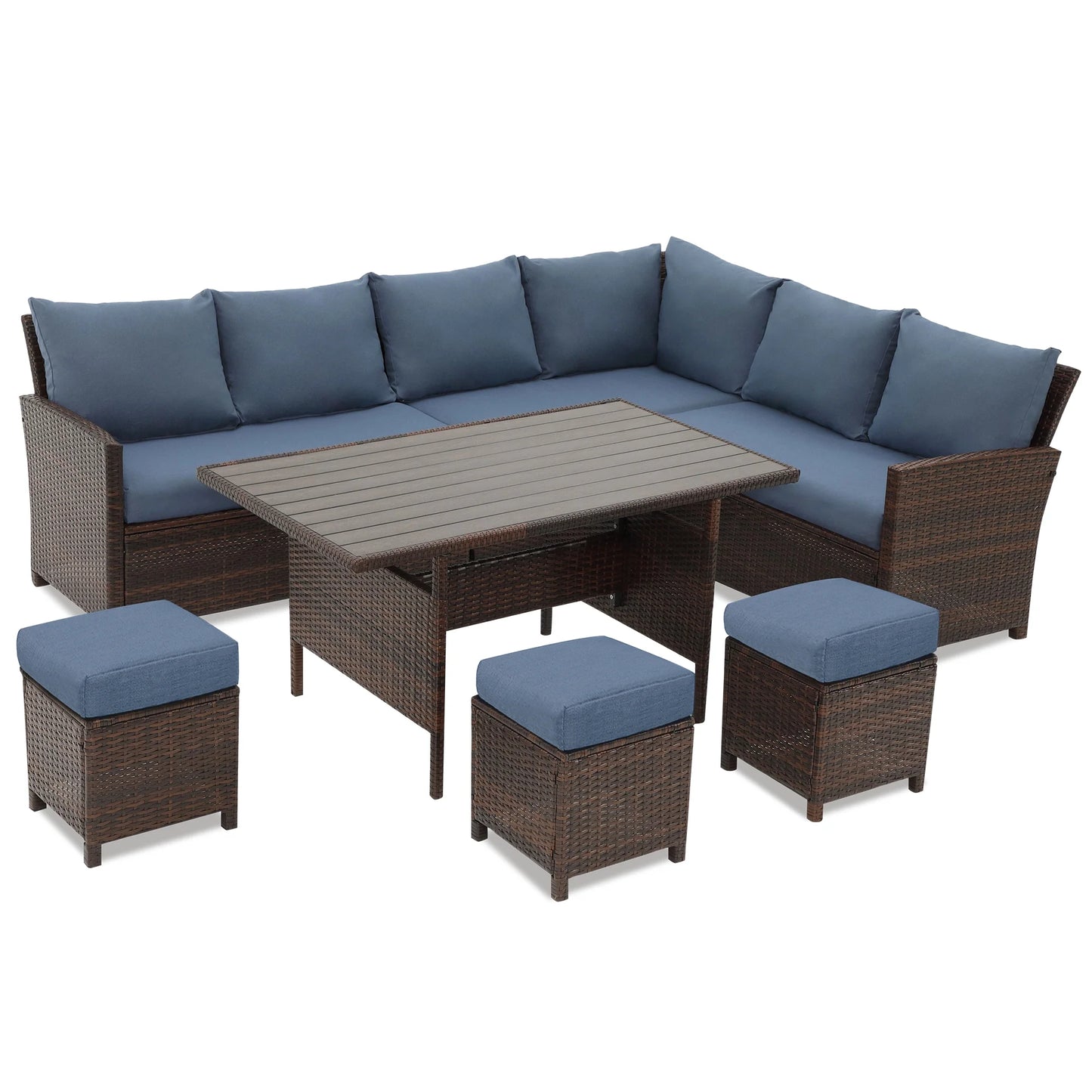 Superjoe 7 Pieces Outdoor Patio Furniture Set with Ottoman, Blue