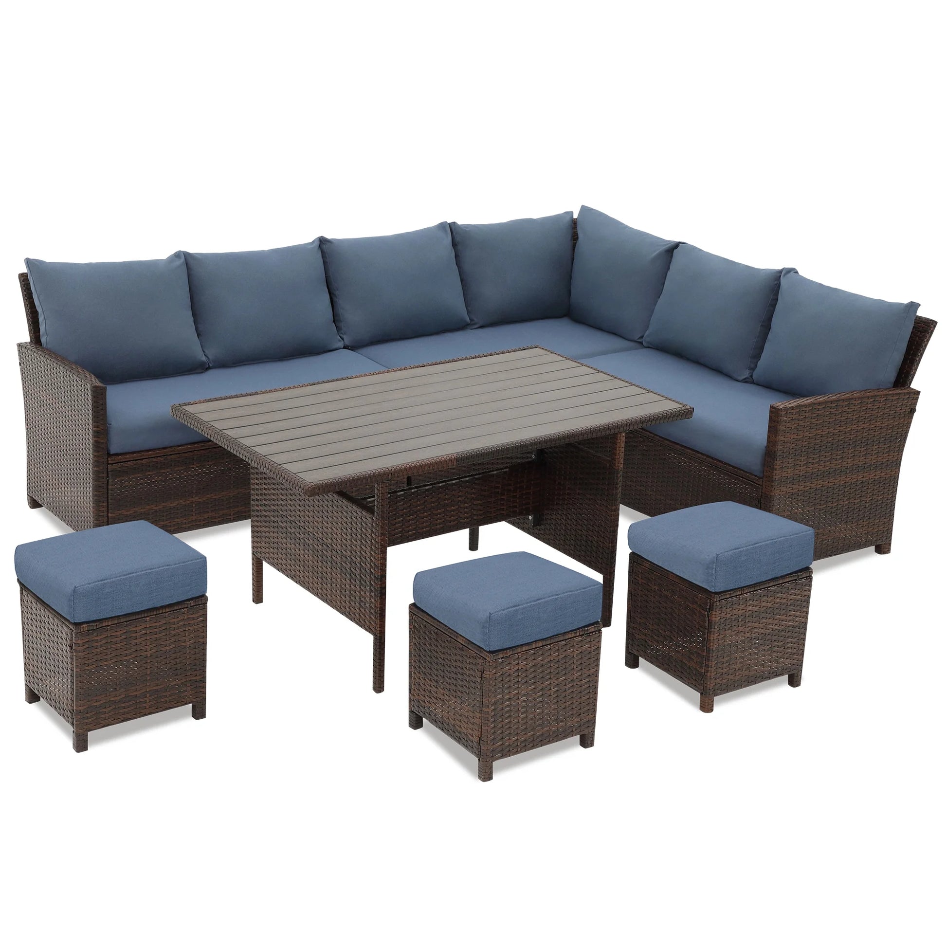 Superjoe 7 Pieces Outdoor Patio Furniture Set with Ottoman, Blue