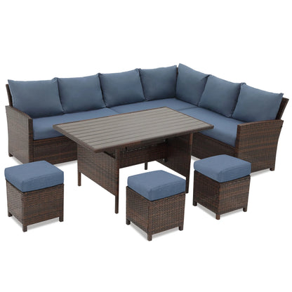 Superjoe 7 Pieces Outdoor Patio Furniture Set with Ottoman, Blue
