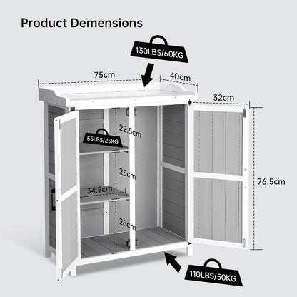 Outdoor Potting Bench with Storage - 37" Tall Wooden Garden Workstation with Galvanized Metal Tabletop, Adjustable Shelves & Double Doors for Backyard, Patio, Garden (White).