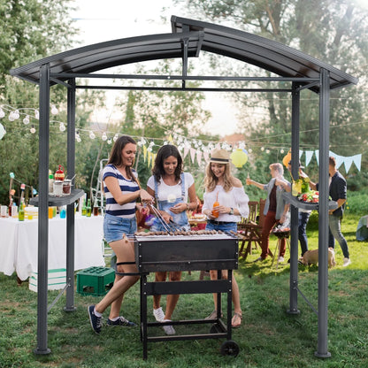 Aoodor 8 x 5 ft. Hardtop BBQ Grill Gazebo Shelter with Side Shelves for Outdoor Patio Cooking and Barbecue