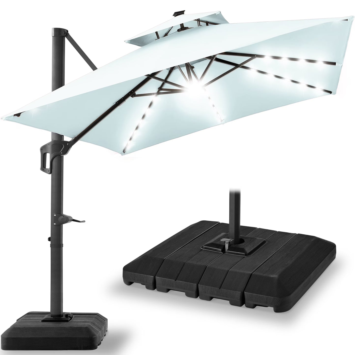 Best Choice Products 10x10ft 2-Tier Square Outdoor Solar LED Cantilever Patio Umbrella w/Base Included - Tan