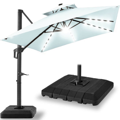 Best Choice Products 10x10ft 2-Tier Square Outdoor Solar LED Cantilever Patio Umbrella w/Base Included - Tan