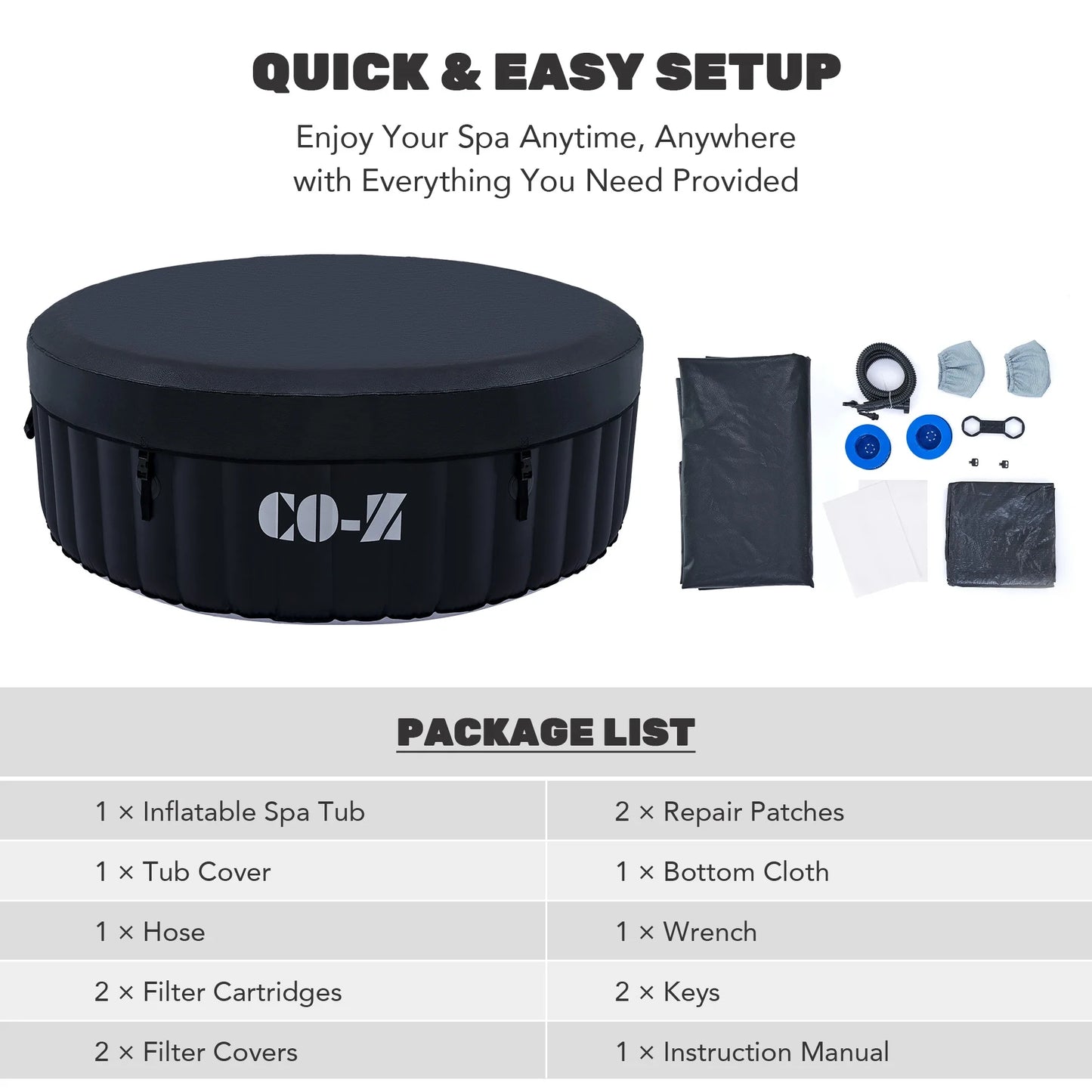 CO-Z 7' Inflatable Hot Tub Portable 4-6 Person Round Spa Tub for Patio Backyard Black