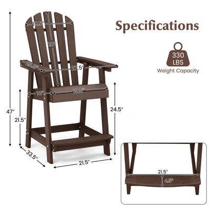 Costway 2 PCS Tall Bar Stool HDPE Patio Chair with Armrest Footrest Home Indoor Outdoor Brown