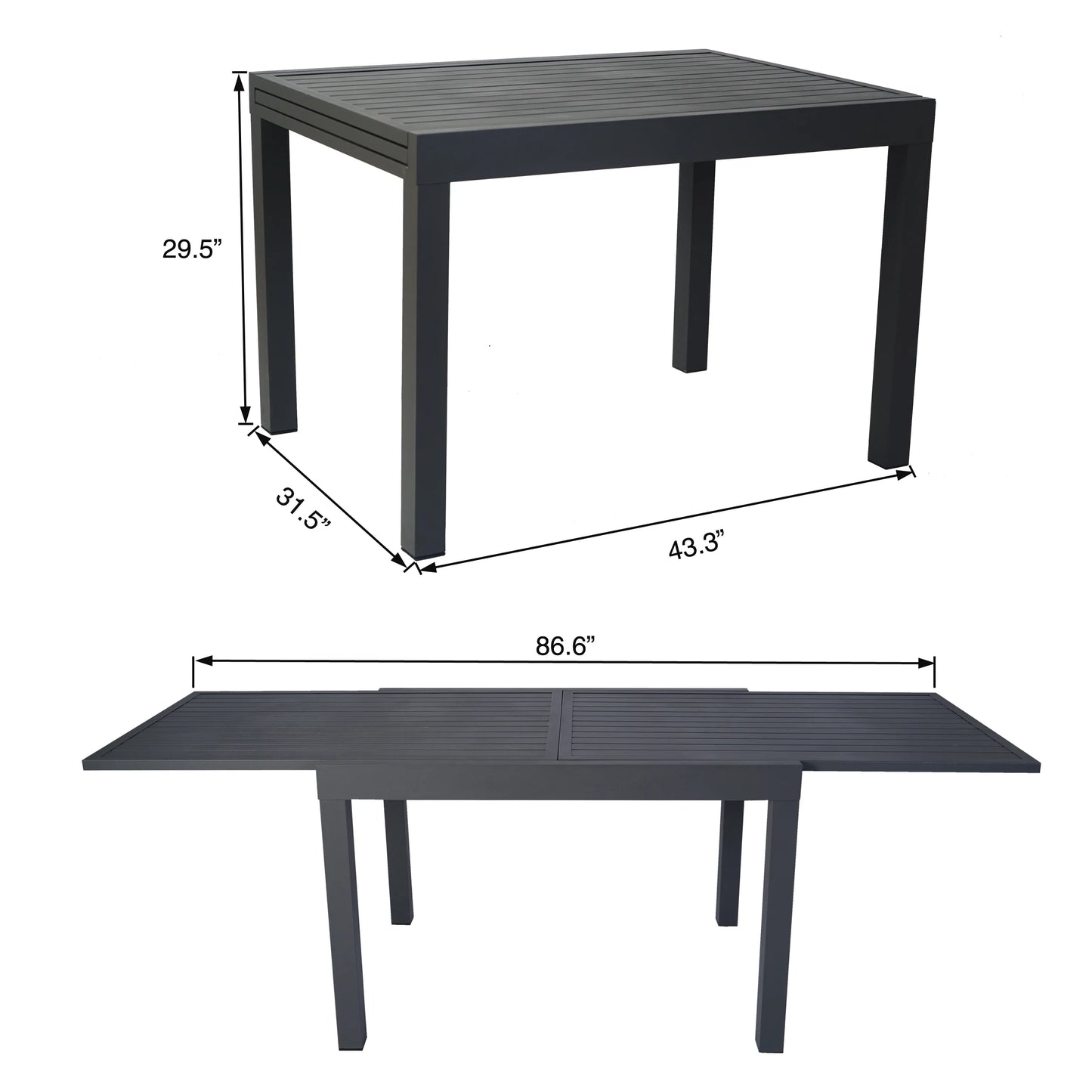 Kozyard Villa Outdoor Patio Metal Slate and Aluminum Rectangle Dining Table ( Gray )