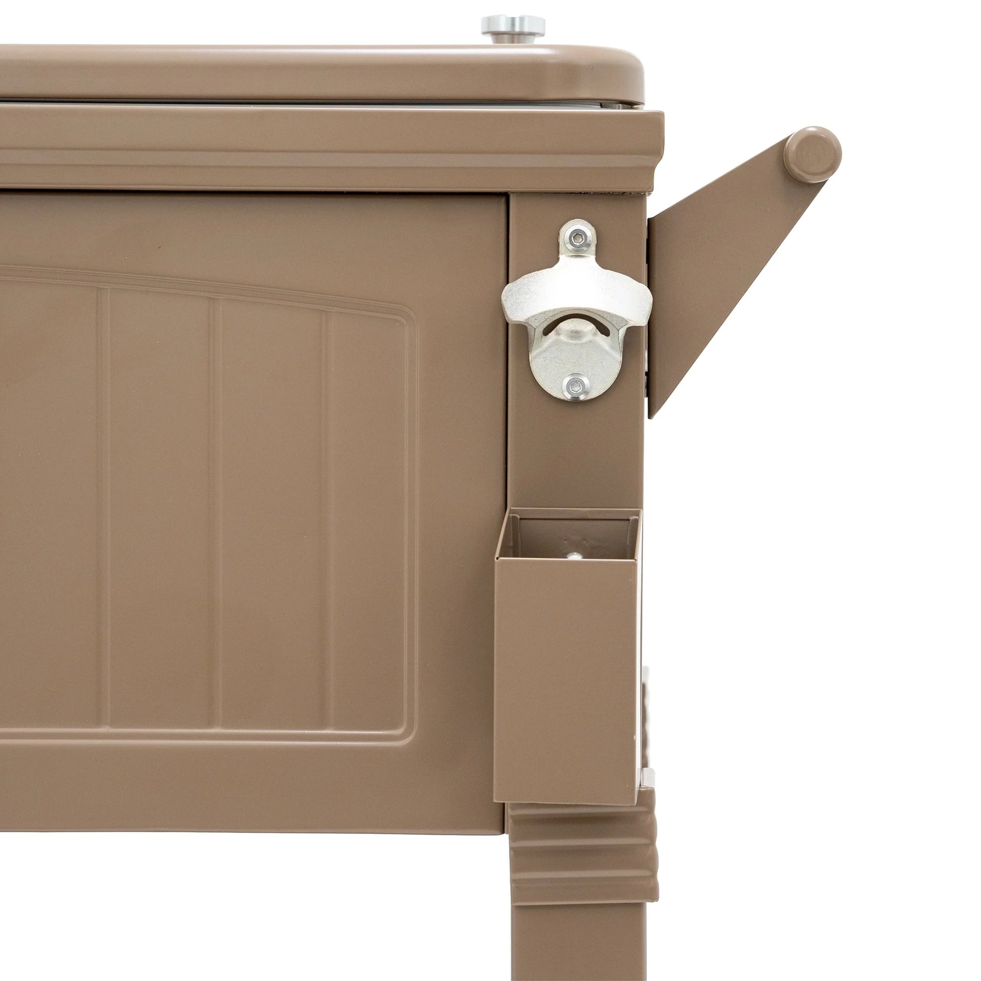Permasteel 80-Qt Antique Outdoor Steel Patio Cooler on Wheels, Rolling Cooler Cart, Wooden Teak Style, Taupe