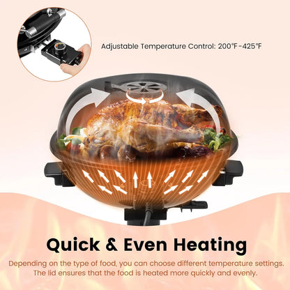 1600W Electric Grill Outdoor, 15-Serving Freestanding Camping Grill with Warming Rack, Removable Oil Drip Tray, Adjustable Temperature Control, Portable BBQ Grill for Patio, Backyard (Black)