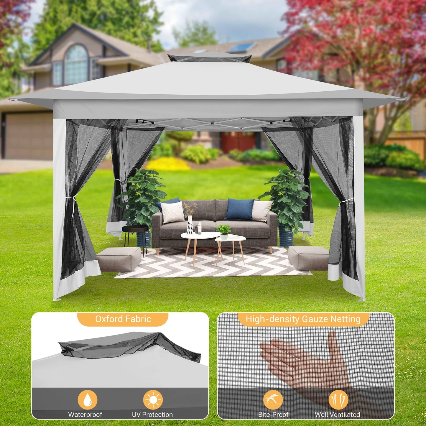 SANOPY 12x12FT Patio Gazebo Outdoor Pop up Gazebo with Mosquito Net& Four Sandbags Outdoor Party Instant Shelter Portable Folding Gazebo Waterproof and UV Protection Gazebo Tent for Backyard