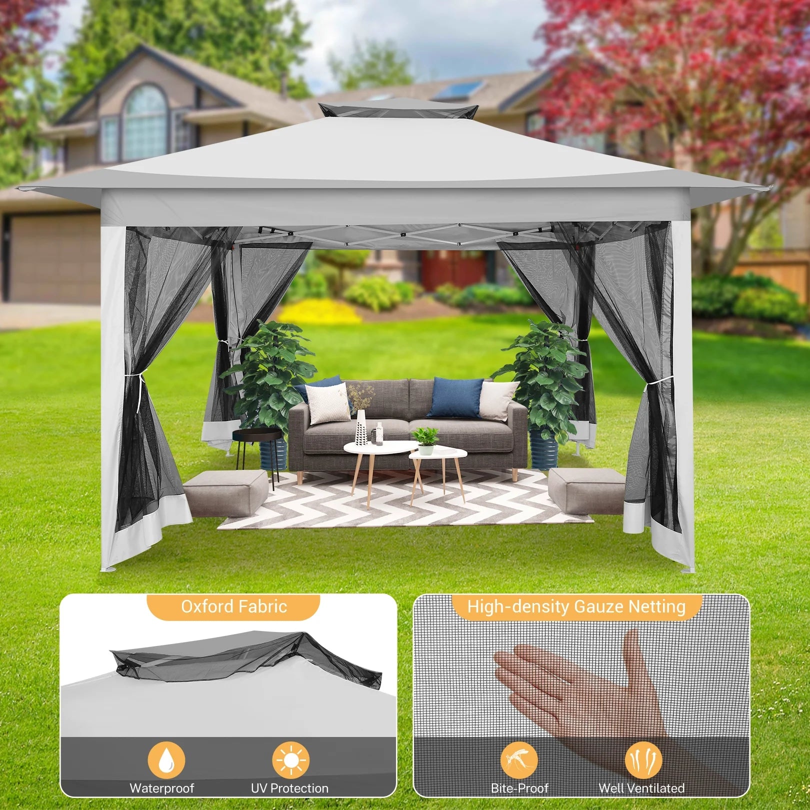 SANOPY 12x12FT Patio Gazebo Outdoor Pop up Gazebo with Mosquito Net& Four Sandbags Outdoor Party Instant Shelter Portable Folding Gazebo Waterproof and UV Protection Gazebo Tent for Backyard