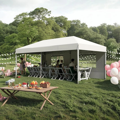 10'x 20' Pop up Canopy Tent,inst antEasy Setup Commercial Canopy Tent with 2Pcs Sidewalls, 12 Stakes & 6 Sandbags, Portable Outdoor Tent for Farmers' Market, Wedding, Patio, Party, Event