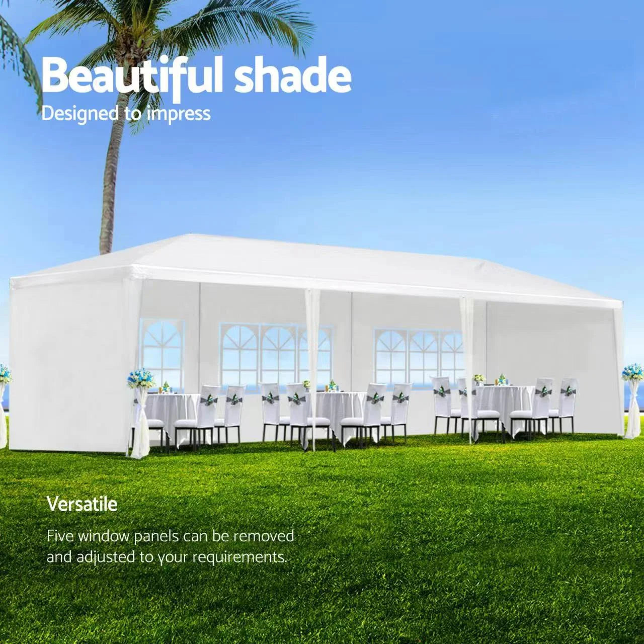 Welax 10'x30' Outdoor Party Tent with 5 Removable Sidewalls, Outdoor Gazebo Event Tent for Garden, Patio and Backyard, White