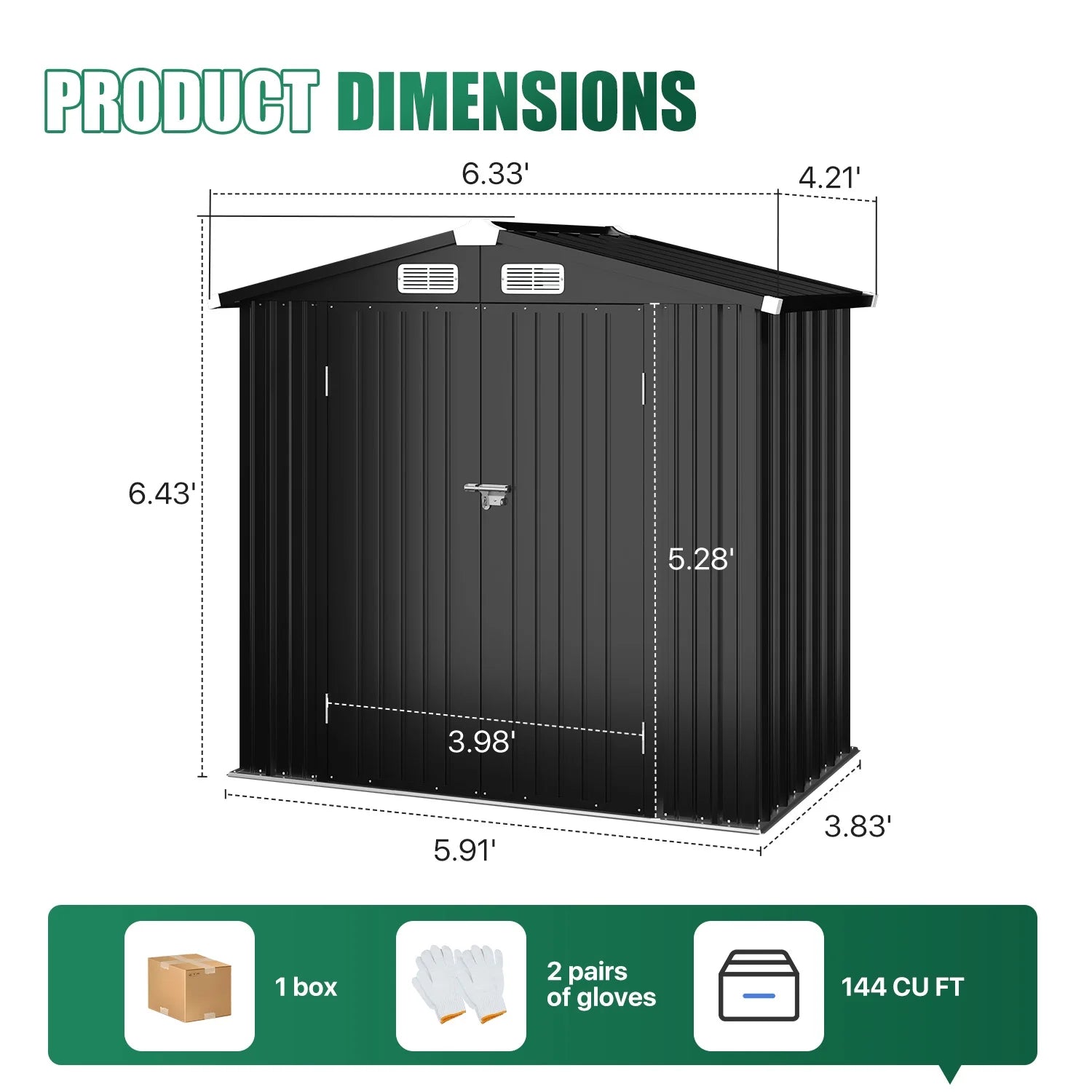 Clouddwell 6 ft. x 4 ft. Outdoor Storage Shed, Metal Garden Shed with Lockable Doors & Sloped Roof for Backyard, Patio, Poolside