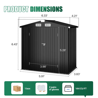 Clouddwell 6 ft. x 4 ft. Outdoor Storage Shed, Metal Garden Shed with Lockable Doors & Sloped Roof for Backyard, Patio, Poolside
