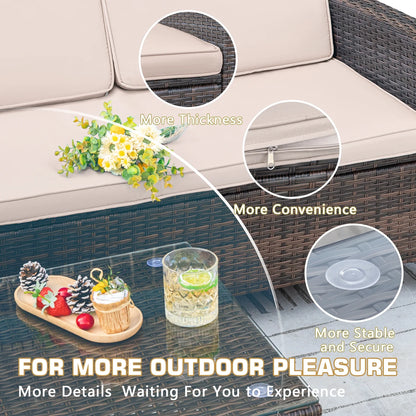 Lacoo 4 Pieces Patio Furniture Sets Rattan Chair Wicker Conversation Sofa Set Outdoor Tble and Chairs for Backyard Porch Garden Poolside Balcony, White