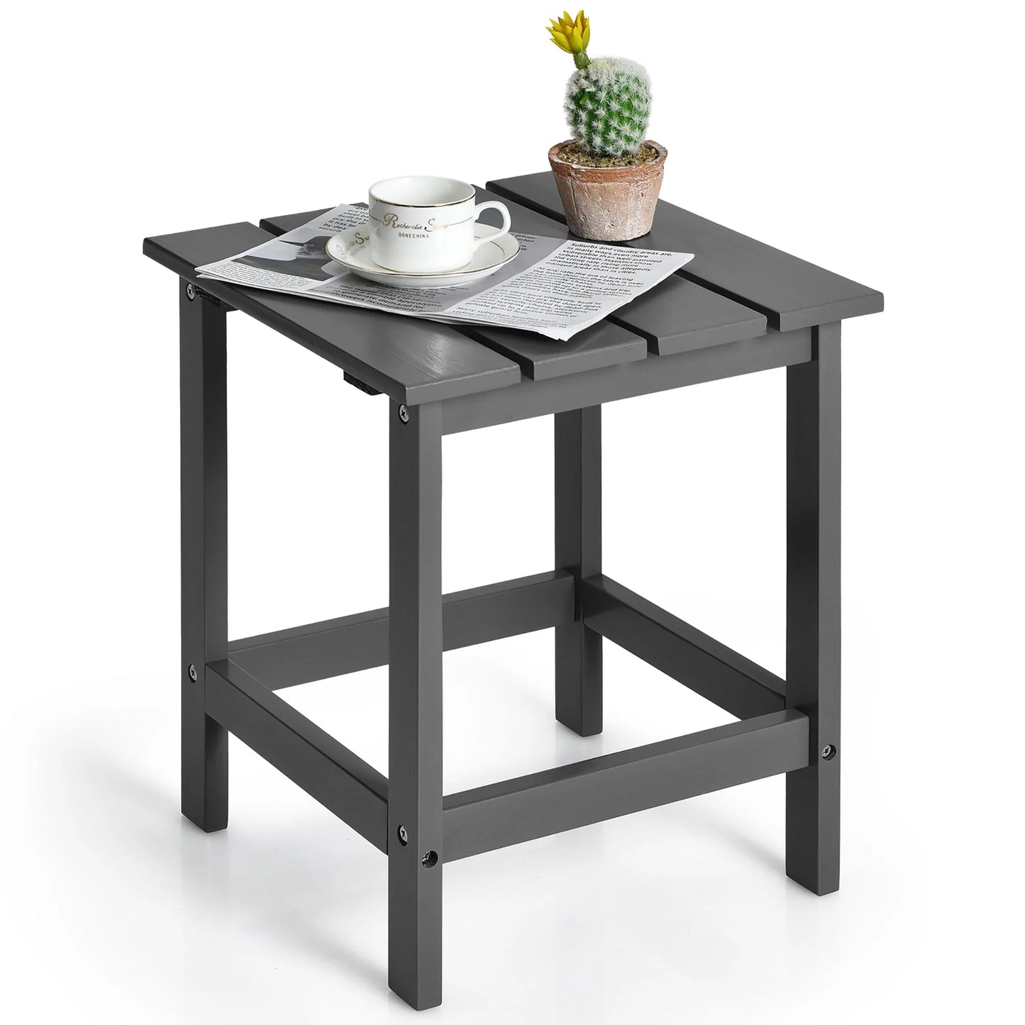 Costway Patio 15" End Side Coffee Table Square Wooden Slat Garden Deck Gray