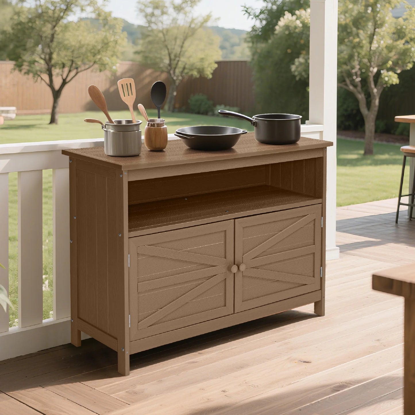 Bstjewey Outdoor Storage Cabinet HIPS Patio Sideboard with 3 Shelves & Doors