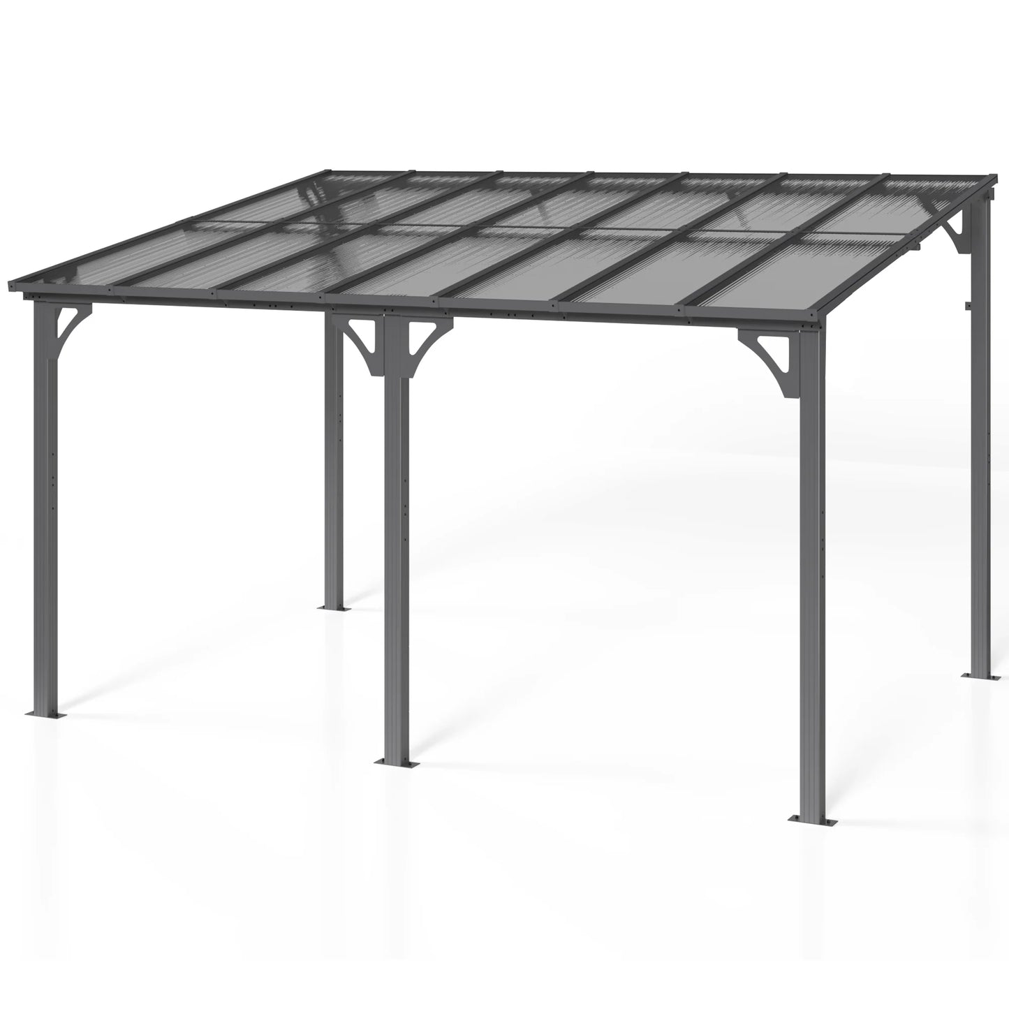 NETAJE 10'x14' Outdoor Splicable Gazebo, Hardtop Wall Mounted Gazebo & Pergola with Aluminum Frame and Sloping Roof, for Backyard, Deck, Patio-Gray