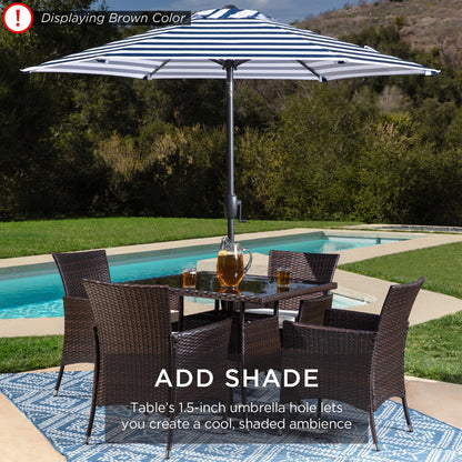 Best Choice Products 5-Piece Indoor Outdoor Wicker Patio Dining Table Furniture Set w/Umbrella Cutout, 4 Chairs - Gray