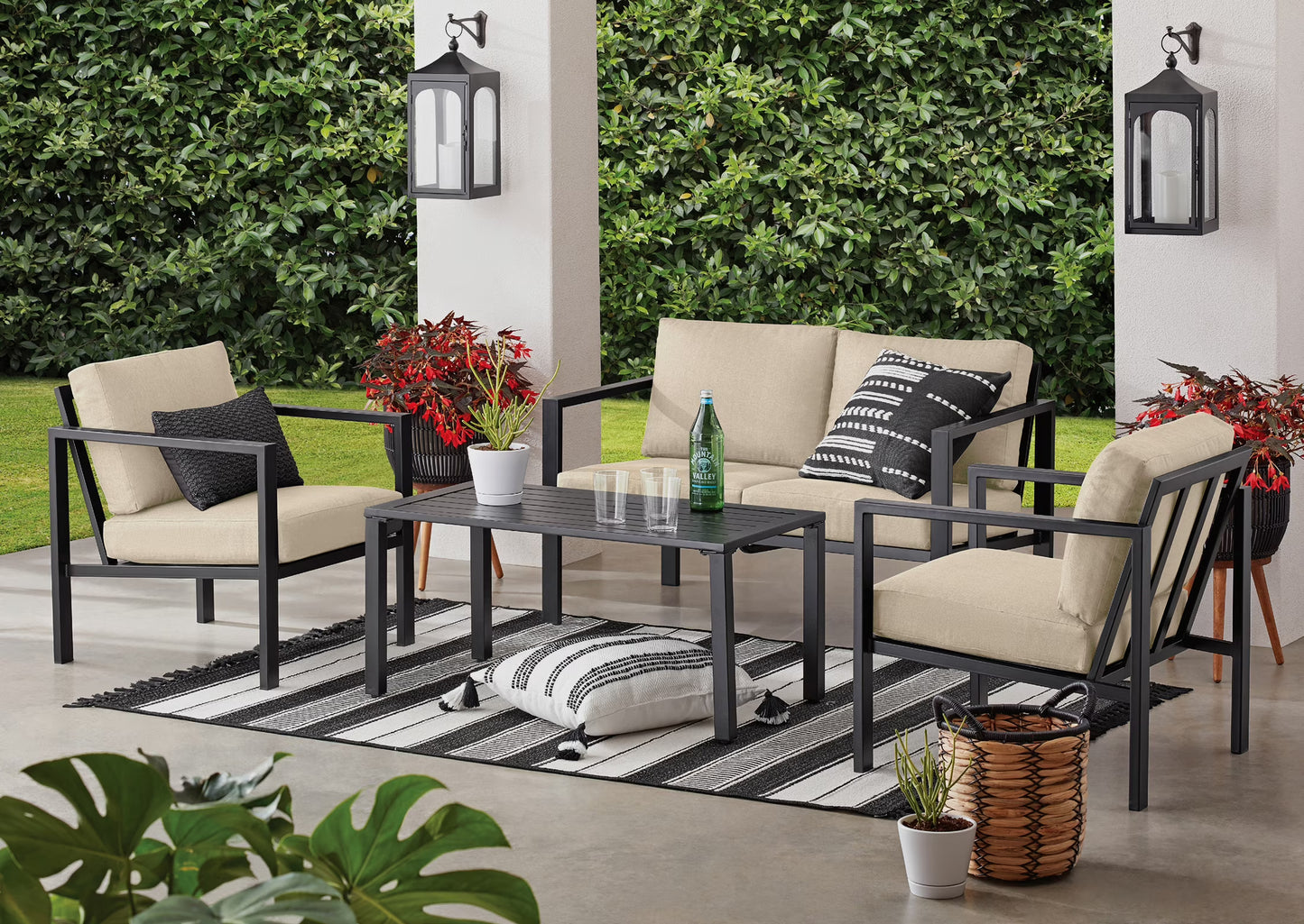 Mainstays Dashwood 4-Piece Outdoor Patio Conversation Set, Seats 4, Blue